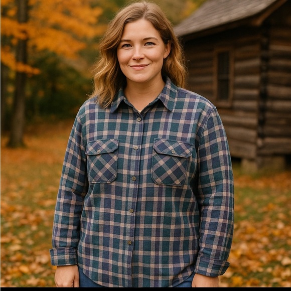 LL Bean Womens Relaxed Fit Plaid Flannel Top Size 2X English Countryside Barn - Picture 2 of 13